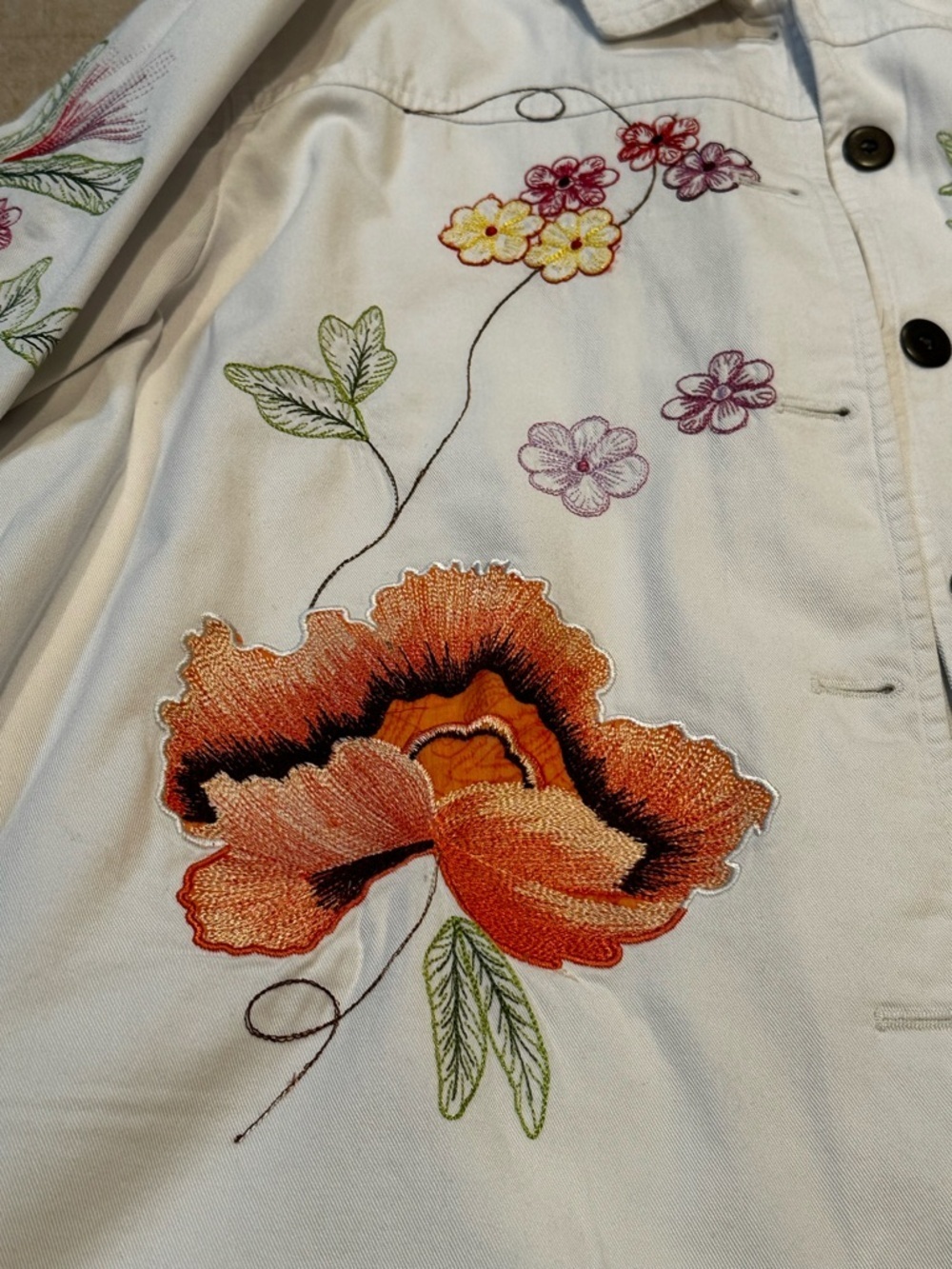 White Embroidered Floral Jean Jacket - Picture 11 of 16